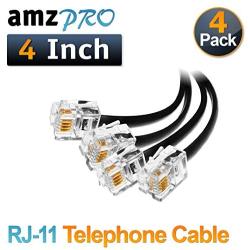 (4 Pack) 4 Inch Short Telephone Cable Rj11 Male to Male 4'', Phone Line Cord (Black)