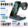 WAITIEE 3 in 1 Wireless Charger,Qi-Certified 15W Fast Charging Station for Apple iWatch Series SE/6/5/4/3/2/1,AirPods, Compatible with iPhone 12/11 Series/XS MAX/XR/XS/X/8/8 Plus/Samsung (Black)