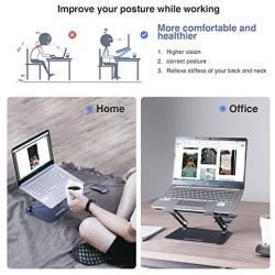 Skrebba Laptop Stand, EPN Laptop Riser with Heat-Vent to Elevate Laptop, Adjustable Height Laptop Holder Desk Stand with Slide-Proof Silicone and Protective Hooks, for MacBook Pro/Air (Space Grey)