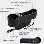 SUNMORN Car Seat Gap Organizer, Multifunctional with Dual USB Charging, Cup Holder, Leather Storage Box, Order for Passenger Side Cup Holder Facing Back (Black)