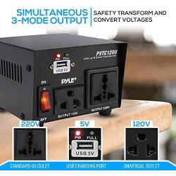 Step Up and Down Converter - 100 Watt Voltage Converter Transformer w/ USB Charging Port, UK Power Adapter, AC 110 / 120 to 220 / 240 Volt Vice Versa, 110V/120V/220V/240V Input Voltage - Pyle PVTC120U