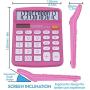 Desktop Calculator 12 Digit with Large LCD Display and Sensitive Button, Solar and Battery Dual Power, Standard Function for Office, Home, School, CD-2786 (Pink)