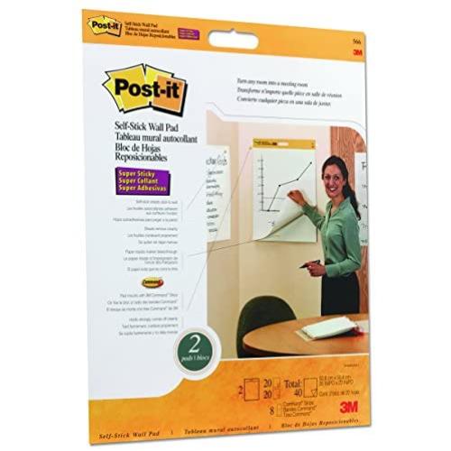 Post-it Super Sticky Wall Easel Pad, 20 x 23 Inches, 20 Sheets/Pad, 2 Pads (566), Portable White Premium Self Stick Flip Chart Paper, Rolls for Portability, Hangs with Command Strips