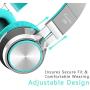 Elecder i39 Headphones with Microphone Foldable Lightweight Adjustable On Ear Headsets with 3.5mm Jack for Cellphones Computer MP3/4 Kindle School (Mint/Gray)