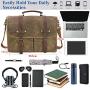 Mens Messenger Bag 15.6 Inch Waterproof Vintage Genuine Leather Waxed Canvas Briefcase Large Satchel Shoulder Bag Rugged Leather Computer Laptop Bag, Khaki