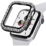 Fullife Compatible for Apple Watch Case Screen Protector 42mm, Bling Crystal Full Cover Tempered Glass Protective Case Compatible for Apple Watch Series 6/5/4/3/2/1 38mm 40mm 42mm 44mm, Black