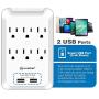 Kasonic 6-Outlet Wall Mount Surge Protector 2 Pack, 900 Joules Power Strip with 2 USB Smart Charging Ports (Total 2.4 Amp), Protection Indicator LED Light, Space Saving Design, ETL Certified
