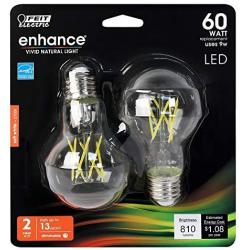 FEIT ELECTRIC BPA1960CL927CAFIL2RP BPA1960CL927CAFIL2RPLED A19 LED Light Bulb, 4.2''H x 2.4''D, Product Specific, 2 Piece