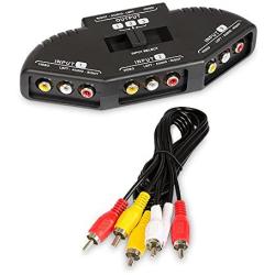 Fosmon A1602 RCA Splitter with 3-Way Audio, Video RCA Switch Box + RCA Cable for Connecting 3 RCA Output Devices to Your TV