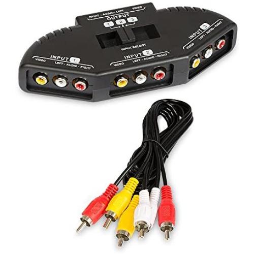 Fosmon A1602 RCA Splitter with 3-Way Audio, Video RCA Switch Box + RCA Cable for Connecting 3 RCA Output Devices to Your TV