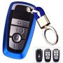 Royalfox(TM) 3 4 5 Buttons TPU Smart keyless Entry Remote Key Fob case Cover Keychain for 2017 2018 2019 2020 Ford Mustang Explorer Edge Fusion Mondeo F150 F250 F350 F450 F550 (Blue)
