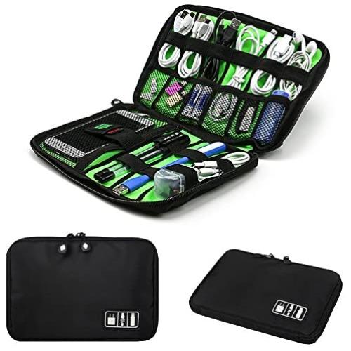 Electronics Accessories Organizer Bag,Portable Tech Gear Phone Accessories Storage Carrying Travel Case Bag, Headphone Earphone Cable Organizer Bag (M, Black)