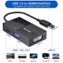 USB to HDMI VGA DVI, External Monitor Adapter, USB Multiple Monitor Adapter DisplayLink Video Converter 2K Full HD 2048x1152, Laptop Docking Stations Compatible for Windows, Mac OS X System [NO Linux]