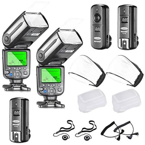 Neewer NW565EX E-TTL Slave Flash Speedlite Kit for Canon DSLR Camera,include:(2)TTL Flash+(1)2.4G Wireless Trigger(1 Transmitter,2 Receiver)+(2)Soft&Hard Diffuser+C1/C3 Cables+(2)Lens Cap Holder