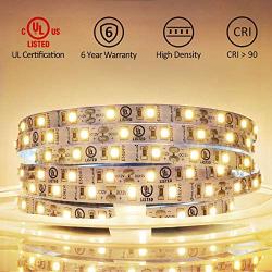HitLights Warm White LED Light Strip, Premium High Density 3528 - 16.4 Feet, 600 LEDs, 3000K, 164 Lumens per Foot. UL-Listed. 12V DC Tape Light