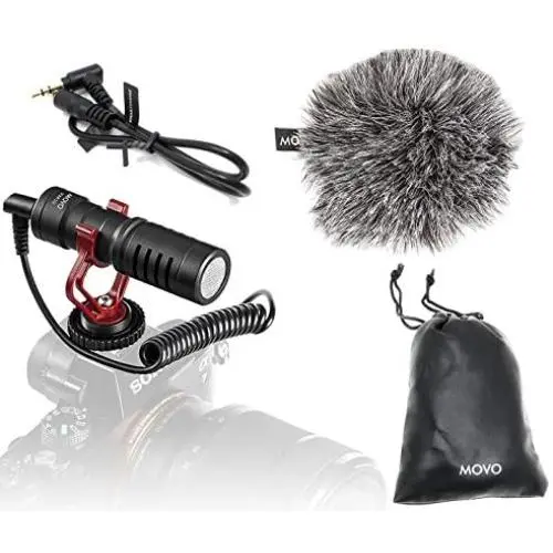 Movo VXR10 Universal Video Microphone with Shock Mount, Deadcat Windscreen, Case for iPhone, Android Smartphones, Canon EOS, Nikon DSLR Cameras and Camcorders - Perfect Camera Microphone, Shotgun Mic