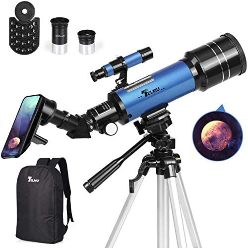TELMU Telescope, 70mm Aperture 400mm AZ Mount Astronomical Refracting Telescope Adjustable(17.7In-35.4In) Portable Travel Telescopes with Backpack, Phone Adapter