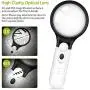 HunterBee Lightweight 3LED Lighted Handheld Magnifier, 3 × 45 × High Magnifier for Reading, Appreciation of Jewelry, Stamps, Coins, Electronic Maintenance, Handicraft and Hobby