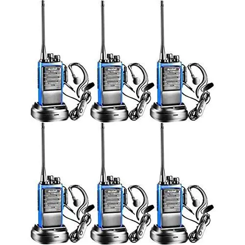 Arcshell Rechargeable Long Range Two-Way Radios with Earpiece 6 Pack UHF 400.025-469.975Mhz Walkie Talkies Li-ion Battery and Charger Included