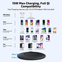 LETSCOM Ultra Slim Wireless Charger, Qi-Certified 15W Max Fast Wireless Charging Pad, Compatible with iPhone 12/11/11 Pro/XS Max/XR/XS/X/8/8+, Galaxy Note 10/Note 10+/S10/S10+/S10E (No AC Adapter)
