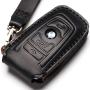Leather BMW Key Fob Cover Suit for Keyless Remote Control for BMW 1 2 3 4 5 6 7 Series and X1 X2 X3 X5 X6 etc (B Black) …