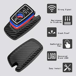 TANGSEN Smart Key Fob Case Cover for BMW 1 3 4 5 6 7 Series GT3 GT5 M5 M6 X3 X4 3 4 Button Keyless Entry Remote 3D Twill Weave Carbon Fiber ABS Plastic Emboss Silicone Rubber