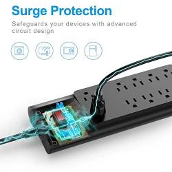 Power Strip, Bototek Surge Protector with 10 AC Outlets and 4 USB Charging Ports,1875W/15A, 2100 Joules, 6 Feet Long Extension Cord for Smartphone Tablets Home,Office, Hotel- Black