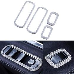 Pursuestar 4Pcs/Set Bling Bling Crystal Car Window Lift Button Frame Cover Interior Trim Sticker Decals for Mercedes Benz 2019 2020 A B Class 2020 GLB GLA CLA