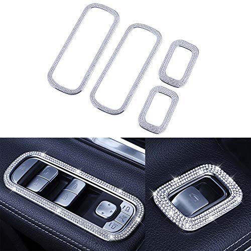 Pursuestar 4Pcs/Set Bling Bling Crystal Car Window Lift Button Frame Cover Interior Trim Sticker Decals for Mercedes Benz 2019 2020 A B Class 2020 GLB GLA CLA