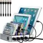 Simicore Charging Station for Multiple Devices, Certified 4 USB Fast Charging Dock, Non-Slip Surface, 5 Short Cables Included, Smart Phones, Tablets, Watch, Other Electronics Organizer, Silver