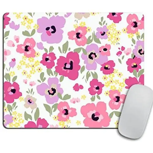 Purple and Pink Floral Mousepad - Mat - Rectangle - Beautiful Design - Pink Print - Rose - Mouse pad Colleague Gift
