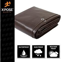 4 x 20 Super Heavy Duty 16 Mil Brown Poly Tarp Cover - Thick Waterproof, UV Resistant, Rot, Rip and Tear Proof Tarpaulin with Grommets and Reinforced Edges - by Xpose Safety