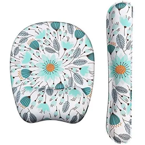 Holilife Keyboard Wrist Rest Pad and Wrist Support Mouse Pad, Ergonomic Design Memory Foam Pad for Pain Relief and Non-Slip Rubber Base Set for Home Office Laptop Computer Gaming, Lotus