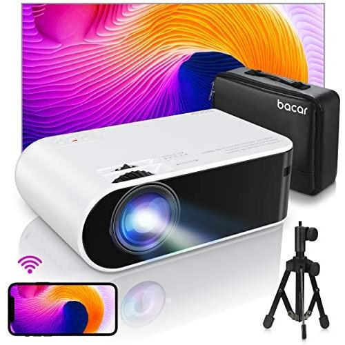 WiFi Mini Projector, BACAR 6000 Lumens WiFi Projector [Projector Screen and Tripod Included], 1080P and 200 Display Supported, Compatible with TV Stick, HDMI, VGA, USB, Laptop, iOS & Android