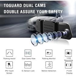 TOGUARD Backup Camera for Cars 7'' Mirror Dash Cam Touch Screen 1080P Rear View Mirror Camera Front and Rear Dual Lens with Waterproof Reversing Camera Parking Assistance