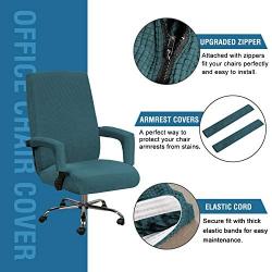 Office Chair Cover Computer Chair Universal Boss Chair Cover Rotating Swivel Chair Cover High Stretch Spandex Jacquard Fabric Removable Washable Anti-dust Chair Cover Protectors, Large, Deep Teal
