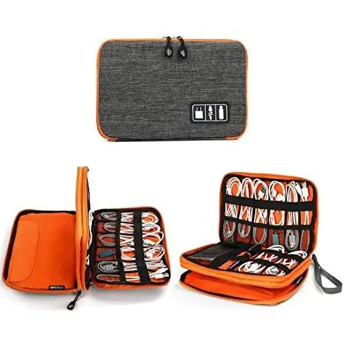 Electronics Organizer, Jelly Comb Electronic Accessories Cable Organizer Bag Waterproof Travel Cable Storage Bag for Charging Cable, Cellphone, Mini Tablet (Up to 7.9) and More (Orange and Gray)