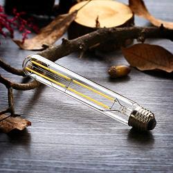 Dimmable 6W Tubular LED Bulbs, 3000K Warm White,Edison Style Filament Light Bulb, T10 Vintage Bulb 60 Watt Equivalent, E26 Medium Base 550LM,Clear Glass Cover, 7.3in(185mm),4-Pack
