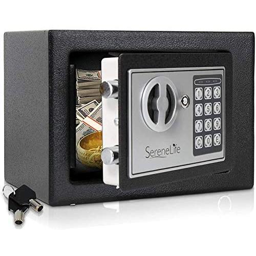 Digital Electronic Mechanical Lock Safe - Fireproof Dual Locking Security Storage Deposit Drop Box with Wall and Floor Mount Bolt, 2 Key, 4 AA Battery - File Gun Cash Jewelry - SereneLife SLSFE11