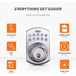 Keypad Deadbolt, Tacklife Electronic Keypad Lock Single Cylinder Front Door Handleset with Polo Knob Featuring 1-Touch Motorized Locking, Auto Locking and Easy to Install, Satin Nickel- EKPH1A
