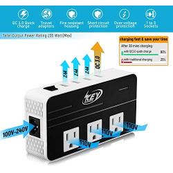 Key Power 200-Watt Step Down 220V to 110V Voltage Converter & International Travel Adapter/Power Strip - [Use for USA Appliance Overseas in Europe, Australia, UK, Ireland, Italy and More]