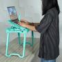 Laptop Desk for Bed Laptop Tray Table Foldable Stand Desk with Cooling Fan, 4 Port USB Hub, Adjustable LED Light, Mouse Pad and Storage Box for Working, Reading on Bed Couch Sofa (Aqua)
