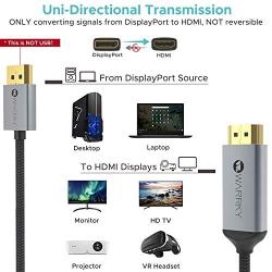 4K DisplayPort to HDMI Cable, WARRKY 6.2ft [ Gold-Plated Plugs, Aluminum Shell ] Uni-Directional 4K UHD High Speed DisplayPort(DP) to HDMI Cable Compatible for Lenovo, HP, DELL, GPU, AMD, NVIDIA, More
