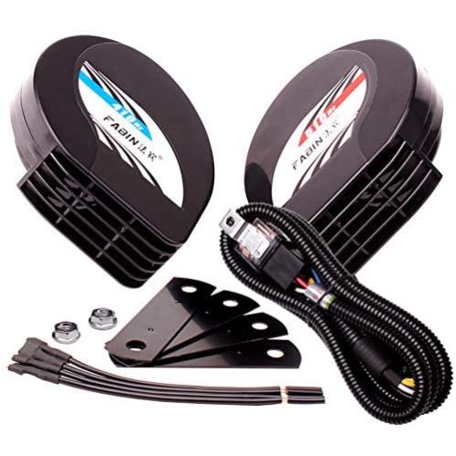 FARBIN Compact Horn 12V Car Horns Loud Dual-Tone Waterproof Auto Horn Electric Snail Horn Kit with Relay Harness,Universal for Any 12V Vehicles (Thin snail horn with harness, 12v)