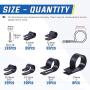 Glarks 135Pcs 6 Sizes 1/4-1 Black Nylon Screw Mounting R-Type Cable Clip Wire Clamp with 132Pcs Screws for Wire, Cable, Conduit and Cable Conduit Kit (Black)