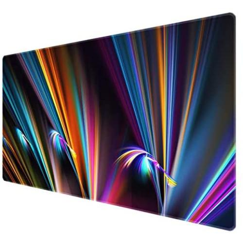 Benvo Extended Mouse Pad Large Gaming Mouse Pad- 35.4x15.7x0.12 inch Computer Keyboard Mouse Mat Non-Slip Mousepad Rubber Base and Stitched Edges for Game Players, Office, Study, Rainbow Line Design