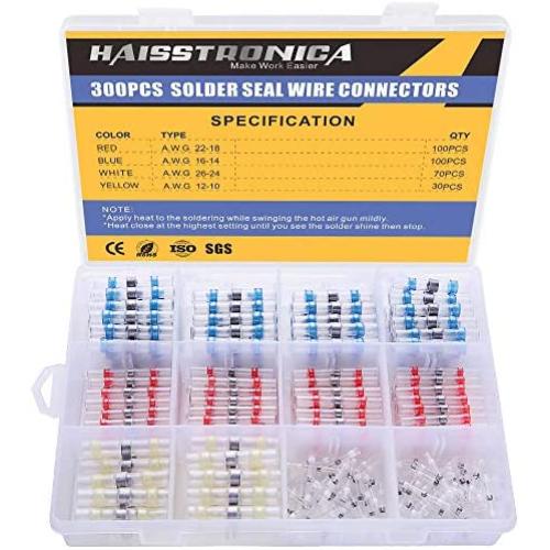 300PCS Solder Seal Wire Connectors-Haisstronica Marine Grade Heat Shrink Wire Connectors-Heat Shrink Butt Connectors-Self Solder for Marine,Stereo(30Yellow 70White 100Red 100Blue) Solder Sleeve