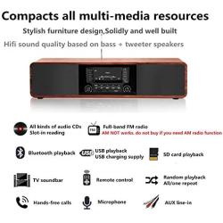 KEiiD CD Player for Home with Bluetooth Stereo System Wooden Desktop Speakers FM Radio USB SD AUX Remote Control, 28 Inch Long 20 Pounds Weight