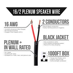 Next 16/2 Plenum Speaker Wire - 16 AWG/Gauge 2 Conductor - UL Listed in Wall (CL2P/CL3P/CMP) Rated - Oxygen-Free Copper (OFC) - 1000 Foot Bulk Cable Pull Box - Black