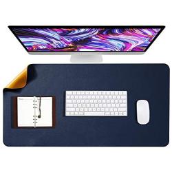Soyan Dual-Sided PU Leather Desk Pad/Mouse Pad for Office & Home, Waterproof Desk Blotter Pad with Comfortable Writing Surface, 23.6”x13.8” (Blue/Yellow)